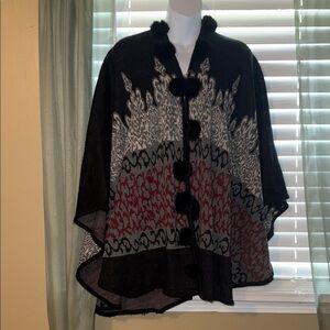 Beautiful shawl come with pin, furry Pom Pom embellishment, large xtra large